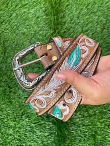 Cinturones florales pintados a mano y mecanizados a mano, cinturones unisex de cuero auténtico hechos a mano, novedad - Product Image 5