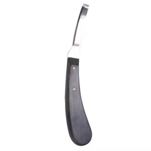 Cuchillo de pezuña Farrier, mango de madera de acero inoxidable, herramienta de recorte de ganado equino de pezuña, cuchillo ergonómico de bucle plano - Product Image 1