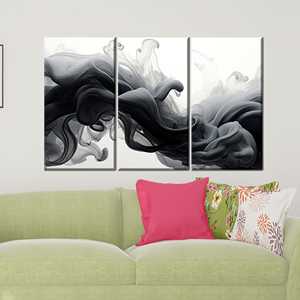 Impresión en lienzo abstracta de tinta negra con efecto de humo para decoración moderna de oficina, 3P: enrollado en lienzo tipo galería - Product Image 1
