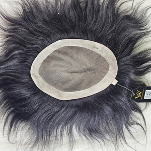 Peluca de Cabello Humano Indio 100%, Base de Seda, para Hombre, Color Negro, Estilo Tupé, Rizado, Lacio, Ondulado Profundo, Estilos Corporales, Cabello Remy, Grado de Calidad, Anudado a Mano - Product Image 1