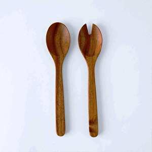 Juego de 2 servidores de ensalada de acero inoxidable indios hechos a mano, herramientas de ensalada de madera, tarifa directa de fábrica - Product Image 5
