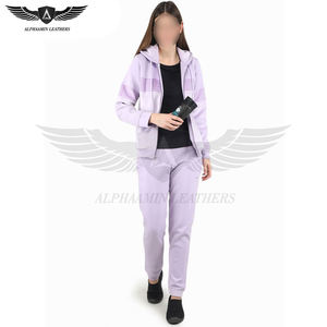 Survêtement de salon en coton de la plus haute qualité pour femmes Tenue décontractée confortable en couleur violette Sweat à capuche zippé et pantalon de survêtement - Product Image 4