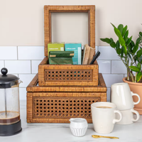 Boîte de rangement vintage en rotin avec couvercle en osier pour décoration de Noël du Vietnam