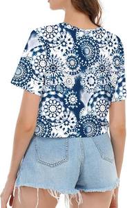 Camisetas recortadas con cuello redondo para mujer, camisetas cortas gráficas con estampado Floral de verano, manga corta, diseño Sexy de gran tamaño, venta al por mayor - Product Image 3