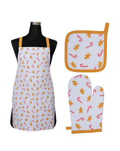 Delantal de cocina de chef de algodón sin mangas de alta calidad, juego de manoplas con estampado navideño, logotipo personalizado reutilizable lavable - Product Image 1