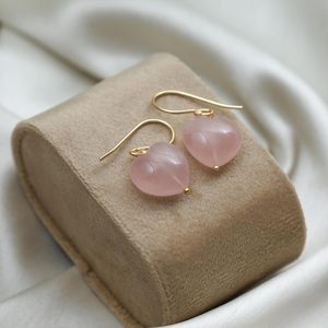 Gold Plated 925 Sterling <b>Silver</b> Heart Shape Rose Quartz <b>Earrings</b> Handmade <b>Dangle</b> <b>Earrings</b> Gemstone Jewelry for Women and Girls - Product Image 4