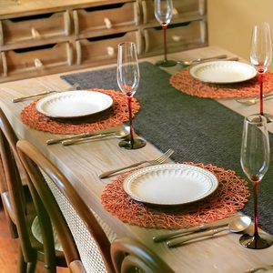 Top Quality Unique Natural Non-Slip Heat Resistant Round Orange Placemat <b>Paper</b> Braided Indoor Outdoor Dining Table Classic Style - Product Image 3