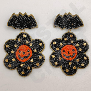 Boucles d'oreilles perlées Halloween Boo Orange pour femmes Jour commémoratif patriotique Orange Blanc Bleu Couleur Tissu Matériel - Product Image 6