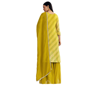 Mostaza Leheriya Kurta Palazzo traje con Cutdana y lentejuelas trabajo al por mayor mujeres Ropa Étnica OEM fábrica de ropa proveedor a granel - Product Image 5