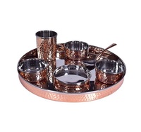 Service de table en cuivre et acier inoxydable, 1 assiette chargeur/4 bols/1 cuillère/1 verre à boire service de table en acier inoxydable et en cuivre