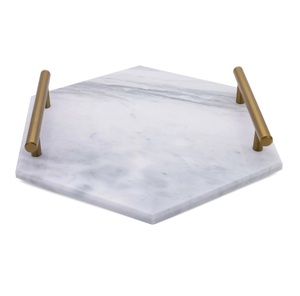Plateau de service en marbre blanc en vente chaude, plateaux pour la maison et la table, plateau de service en marbre de haute qualité, nouveau look avec poignée. - Product Image 5