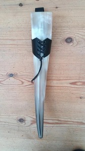 Buffalo <b>Horn</b> <b>Drinking</b> <b>Horn</b> with Waterproof Black Leather Holder-Carved Design for Mother's Day Gifts - Product Image 3