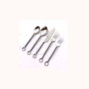 Ensembles de couverts personnalisés en acier inoxydable plaqué argent Poignée unique en bout de boucle torsadée Ensembles de couverts de luxe en acier inoxydable pour mariage d'hôtel - Product Image 1