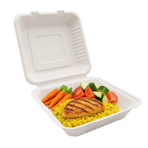 ProTakeOut, กล่องบรรจุภัณฑ์แบบมีฝาปิดทำจากชานอ้อย [8 x 8] จำนวน 200 ชิ้น (100/2) – ปราศจากสาร PFAS, สีขาว, ย่อยสลายได้, ใช้กับไมโครเวฟได้ และทนทาน - Product Image 1