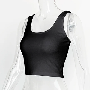 Débardeur à col rond pour femme en tricot côtelé sans manches avec motif solide - Product Image 3