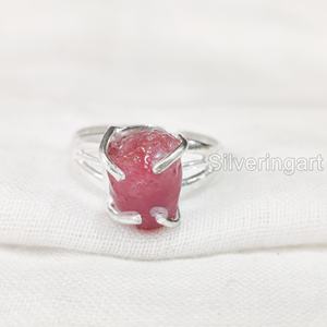 Joyería de piedra en bruto, anillo para mujer, piedra preciosa Natural crudo de rubí, piedra natal de Julio, Anillo gitano bohemio, joyería de fiesta, anillo de Plata de Ley 925 - Product Image 3