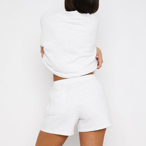 Nouveau style décontracté, léger, uni, imprimé sur mesure, écologique, 100% coton, sweat-shirts et shorts surdimensionnés pour femmes, respirant, 2 pièces - Product Image 6