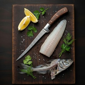 Couteau à filet en acier Damas fait main avec manche en bois, cadeau de Noël personnalisé pour homme, père, mari, couteau de pêche pour lui - Product Image 3