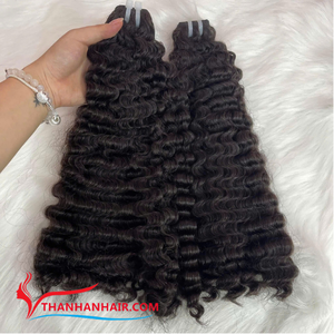 Extensions de cheveux birmans vietnamiens Fuzz Bundles de cheveux bouclés Double trame Extensions de cheveux humains - Product Image 4
