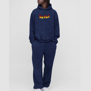 Venta al por mayor de poliéster/algodón polar Unisex de gran tamaño de invierno al aire libre chándal de peso pesado Color sólido con capucha pantalones de chándal Hip Hop - Product Image 4