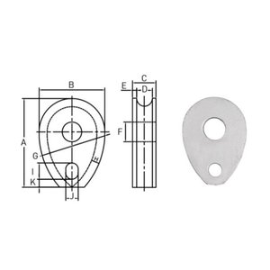 Thimble à œil mort, type solide, en acier métrique, pour corde, LEEMETAL - Product Image 2