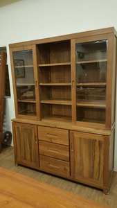 Antique-Style Modern Teak <b>Bookcase</b> with 4 Doors and 3 Drawers Weathered Wood Scraping <b>Rustic</b> Wabi-Sabi Design for Living Room - Product Image 6