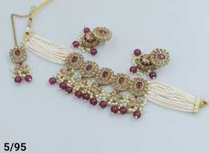 Indan, venta al por mayor, 2024, última moda, gargantilla de perlas chapadas en oro tradicional, conjunto de collar para mujer - Product Image 5