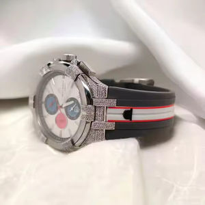 Reloj cronógrafo de diamantes de lujo correa de rayas de carreras personalizada bisel helado para hombres - Product Image 2