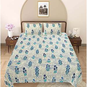 Juego de Sábanas Super King de 3 Piezas, 240 Hilos, 100% Algodón, Color Azul Cielo con Diseño Floral, Incluye 2 Fundas de Almohada (SHKV1076) - Product Image 2