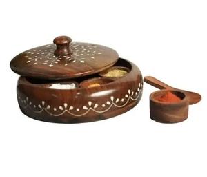 Boîte à épices ronde en bois de haute qualité 7 conteneurs Masala Dabba pots de stockage pour cuisine conteneur en bois indien - Product Image 2