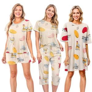 Set Pigiama 4 Pezzi in Spandex Leggero Kawaii, Abbigliamento Casual per Casa, Elastico in Vita con Cordoncino, Logo Personalizzabile, Morbido Lavorato a Maglia, 2 Pezzi - Product Image 6