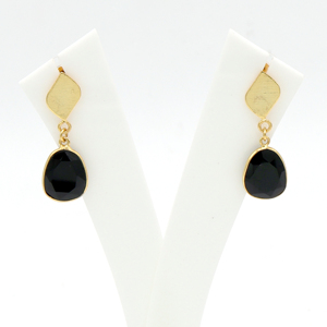 Dua Women's Handmade Gold Plated Black <b>Onyx</b> Drop <b>Earrings</b> Trendy Statement Jewelry Wedding Brass Main Material 18K Plating - Product Image 2