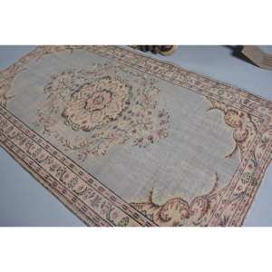 Classique bleu Beige Vintage tapis turc 4.9 X 8.3ft fait à la main Patchwork Design laine bambou soie Latex pour salon couloir Rectangle - Product Image 4