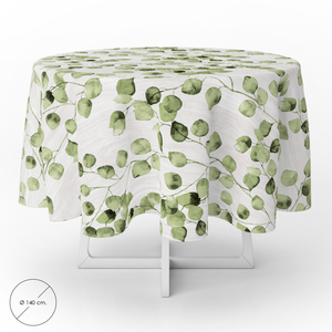 Tovaglia rotonda in tela cerata antimacchia, 140 cm. Foglie Verdi - Product Image 1