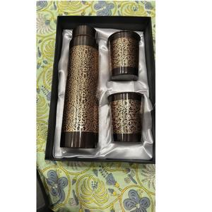 High Quality Leak Resistant Copper <b>Bottle</b> with Glass <b>Set</b> with Tight Fitting Cap and Elegant Shape for Dining & <b>Travel</b> from India - Product Image 2