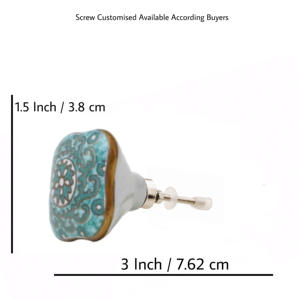 ลูกบิดเซรามิกรูปดอกไม้สีทองสไตล์โมร็อกโกลูกบิดทรงสี่เหลี่ยมทรงหกเหลี่ยมสีเทอร์ควอยซ์มือจับลิ้นชักลิ้นชักลิ้นชักดึงลิ้นชักในห้องครัวตู้เสื้อผ้า - Product Image 3