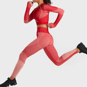 Venta directa de fábrica Conjuntos de yoga personalizados para mujer con logotipo frontal Patrón sólido Transpirable Spandex/Poliéster Conjunto de 2 piezas - Product Image 1