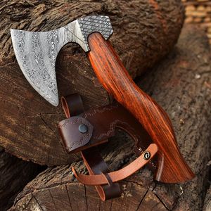 Hache Viking Tomahawk en acier damassé faite à la main manche en bois de rose Hache de survie forgée en gros personnalisée Type de tête de hache de qualité industrielle - Product Image 1
