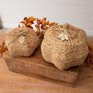Water Hyacinth Pumpkin Shaped Nesting Baskets in 2 Sizes for Halloween & Christmas Home Decor Tienphong Handicrafts - Product Image 2