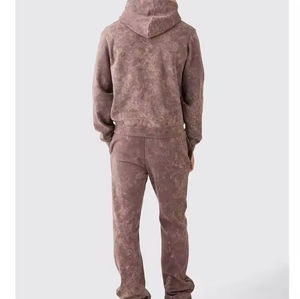 Ensemble de survêtement pour homme en matière confortable, couleur et impression personnalisées, pull en molleton uni, lavage vintage, respirant - Product Image 2