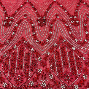 Best Price 100% Polyester Luxury Beaded <b>Fabric</b> with Zircon Handmade Indian Supplier Garments Making Woven and Mesh Pattern - Product Image 1