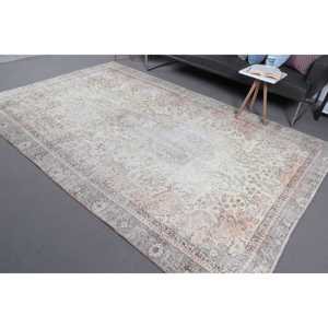 พรมตุรกี, พรมวินเทจขนาดใหญ่ 6.4x9.6 ฟุต, พรมลายดอกไม้สีเทาขาว - Product Image 2