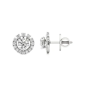 Rose Gold Moissanite <b>Halo</b> Stud <b>Earrings</b> for Wedding Engagement - Product Image 3