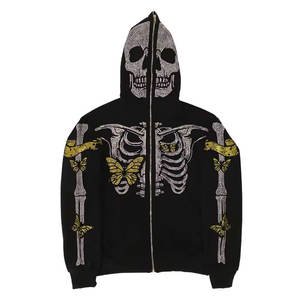 Sudaderas con capucha con estampado Digital 3D de calavera personalizada de alta calidad, ropa informal estilo Hip Hop, sudaderas con capucha de algodón con cremallera completa para hombre - Product Image 5