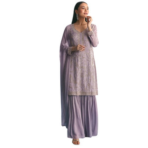 Vente en gros Lavande Chinon Kurta Sharara avec Cutdana Dupatta pour la fête de mariage réception festive et commandes ethniques personnalisées - Product Image 1