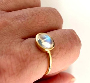 10mm blanc arc-en-ciel pierre de lune lunette ensemble bague en argent Sterling 925 placage à l'or incroyable qualité mariage taille américaine 4-19 pour elle - Product Image 1