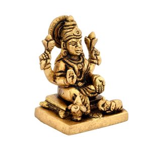 Hand-Painted Laxmi <b>Statue</b> in Polished Brass Home Decor Religious Idol Figurine with Gravure Printing Sitting Pose - Product Image 3