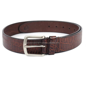 Cinturón de piel de cocodrilo en relieve para hombre, cinturón informal de cuero marrón en todos los tamaños personalizados, hecho en la India, pedido a granel - Product Image 6