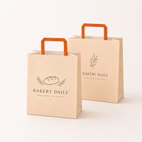 Bolsa de Papel Kraft Resistente al Aceite con Asa Plana, Bolsa de Embalaje para Alimentos, Impresión Personalizada para Aperitivos Fritos, Panadería, Comida para Llevar, Venta al Por Mayor, OEM