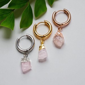 925 Silver Raw <b>Rose</b> <b>Quartz</b> Birthstone Hoops <b>Earrings</b> Jewelry - Product Image 4